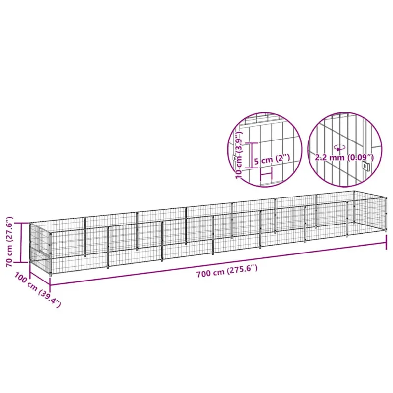 Voljeras šunims, juodos spalvos, 7m², plienas