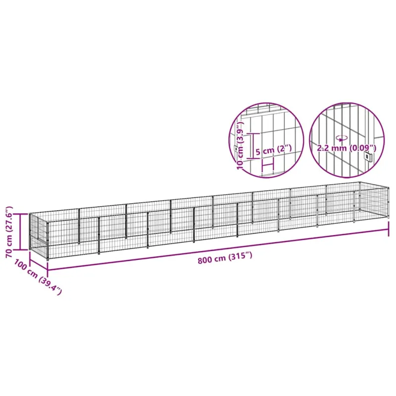 Voljeras šunims, juodos spalvos, 8m², plienas