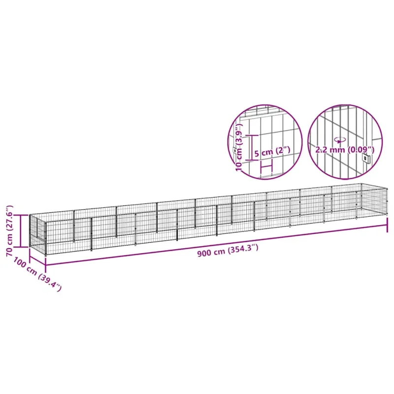Voljeras šunims, juodos spalvos, 9m², plienas