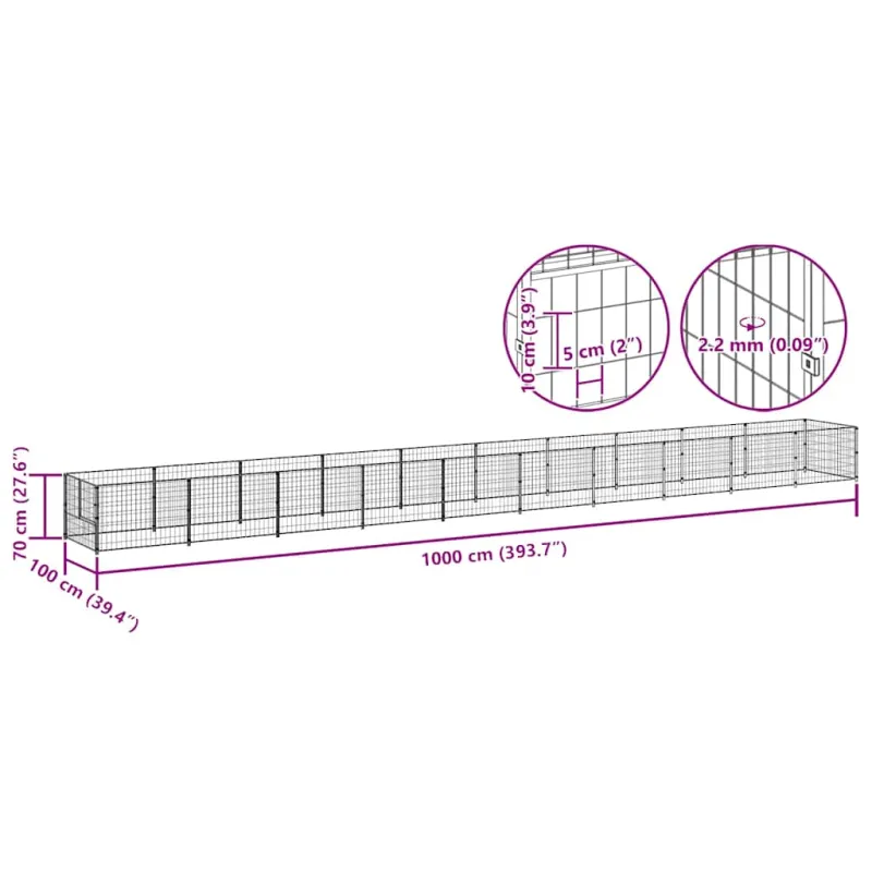 Voljeras šunims, juodos spalvos, 10m², plienas