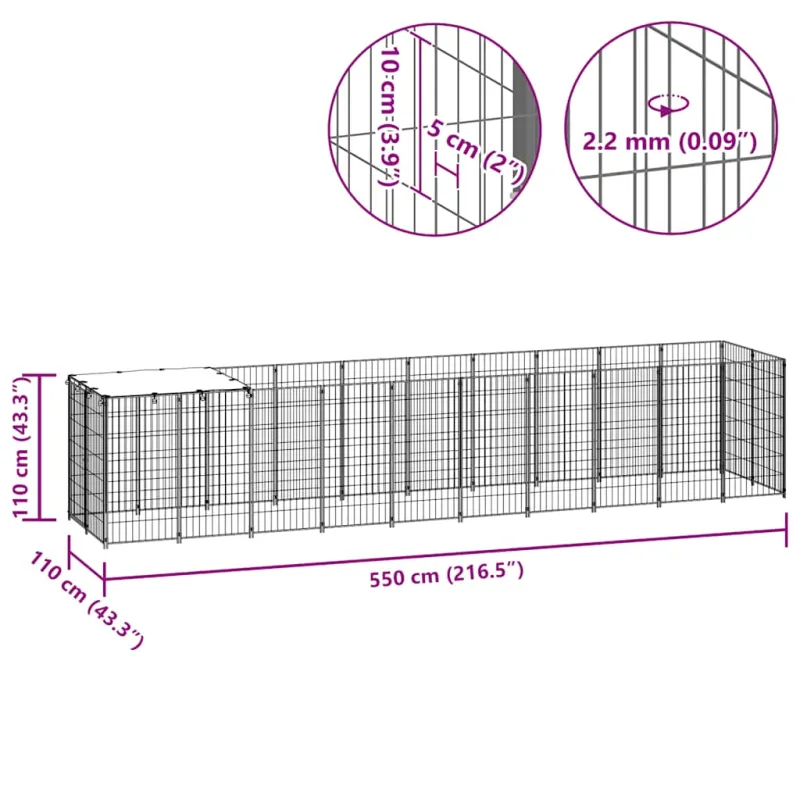 Voljeras šunims, juodos spalvos, 6,05 m², plienas