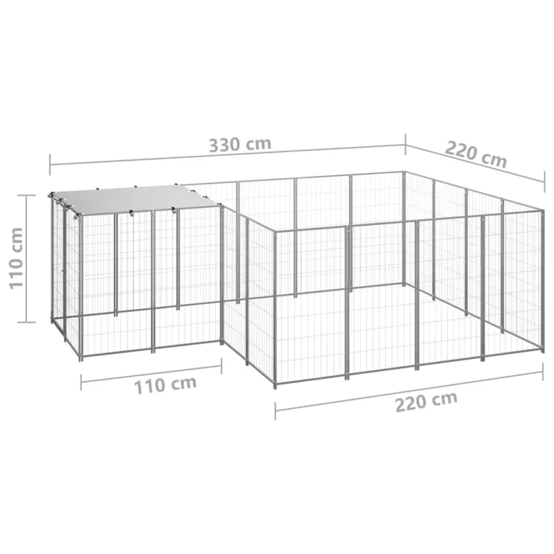 Voljeras šunims, sidabrinės spalvos, 6,05 m², plienas