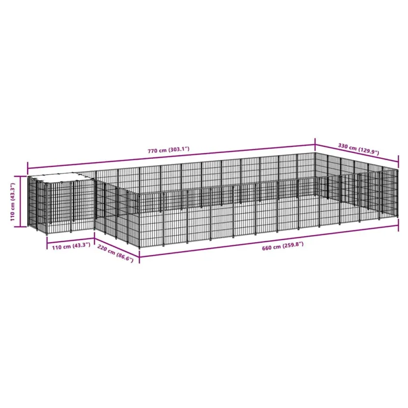 Voljeras šunims, juodos spalvos, 22,99 m², plienas