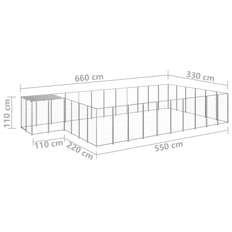 Voljeras šunims, sidabrinės spalvos, 19,36 m², plienas