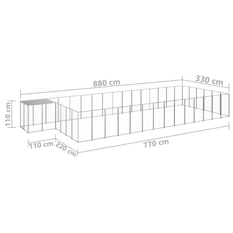 Voljeras šunims, sidabrinės spalvos, 26,62 m², plienas