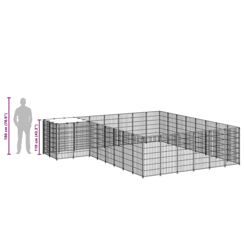Voljeras šunims, juodos spalvos, 15,73 m², plienas
