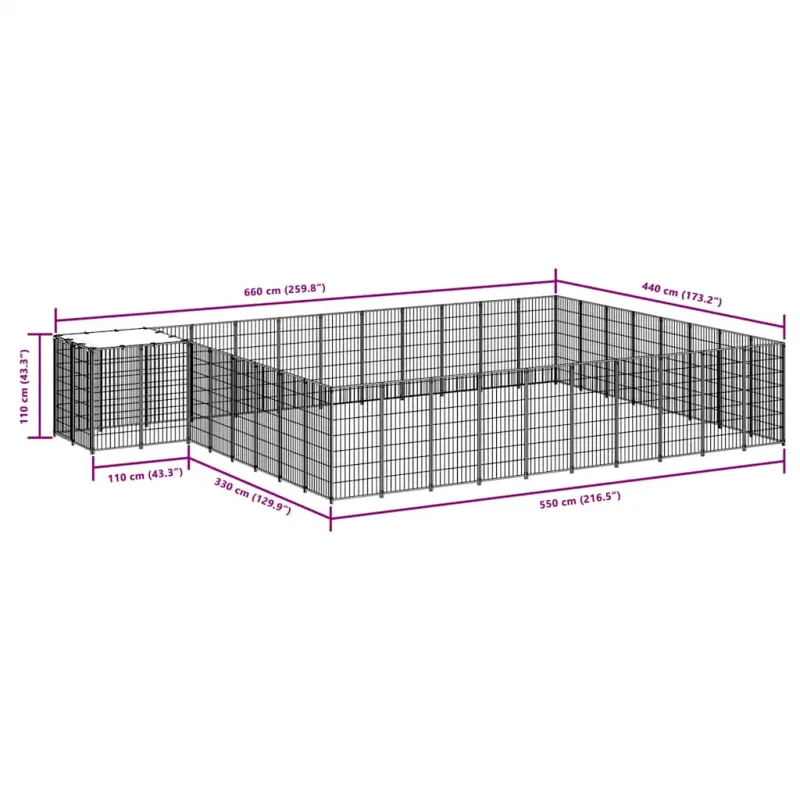 Voljeras šunims, juodos spalvos, 25,41 m², plienas
