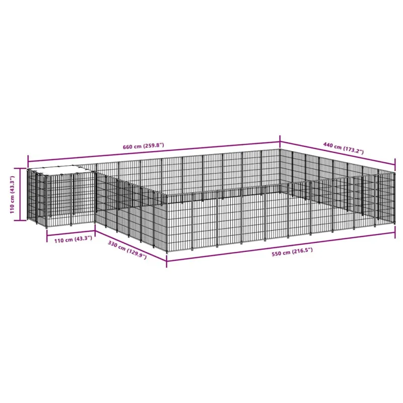 Voljeras šunims, sidabrinės spalvos, 25,41 m², plienas