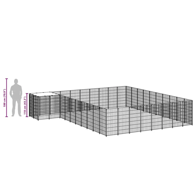 Voljeras šunims, juodos spalvos, 25,41 m², plienas