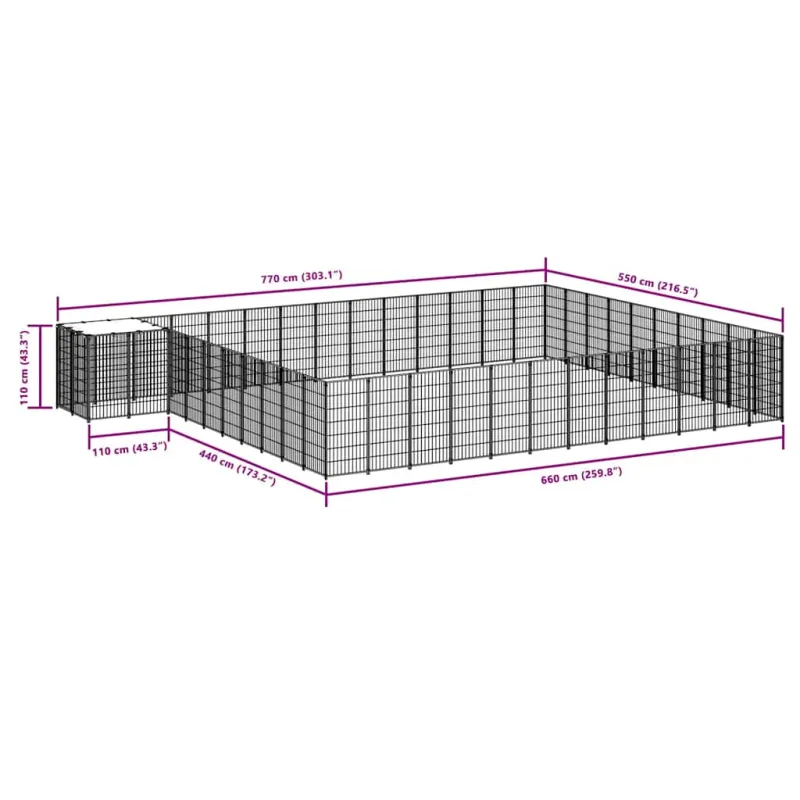 Voljeras šunims, sidabrinės spalvos, 37,51m², plienas