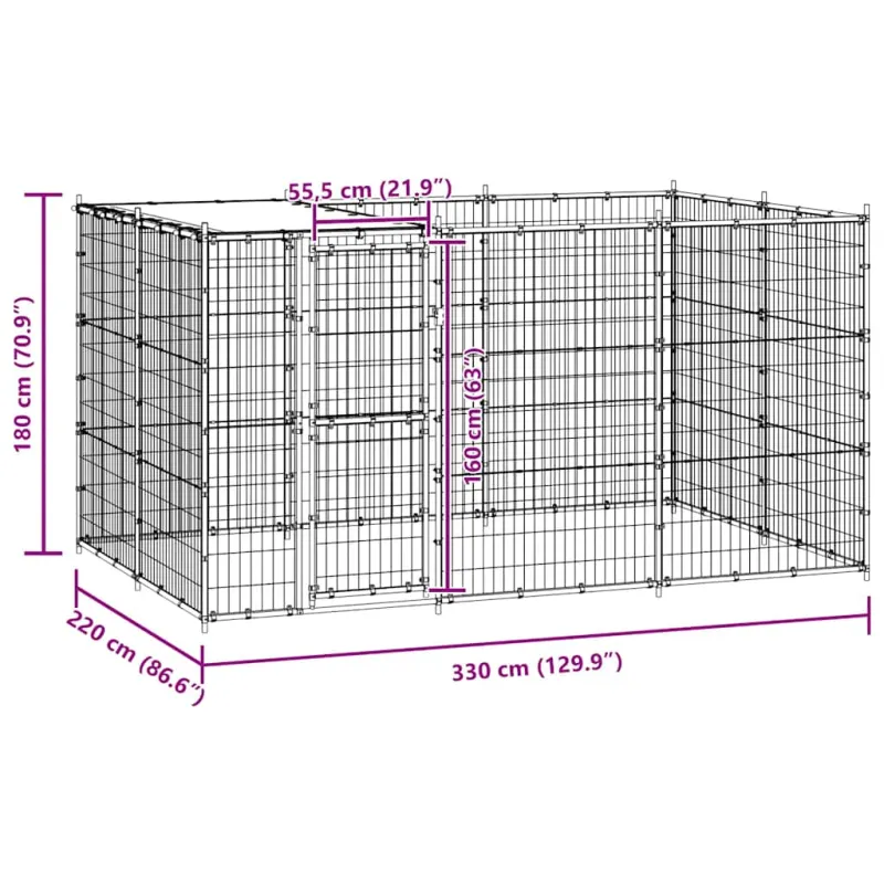 Lauko voljeras šunims su stogu, plienas, 7,26m²