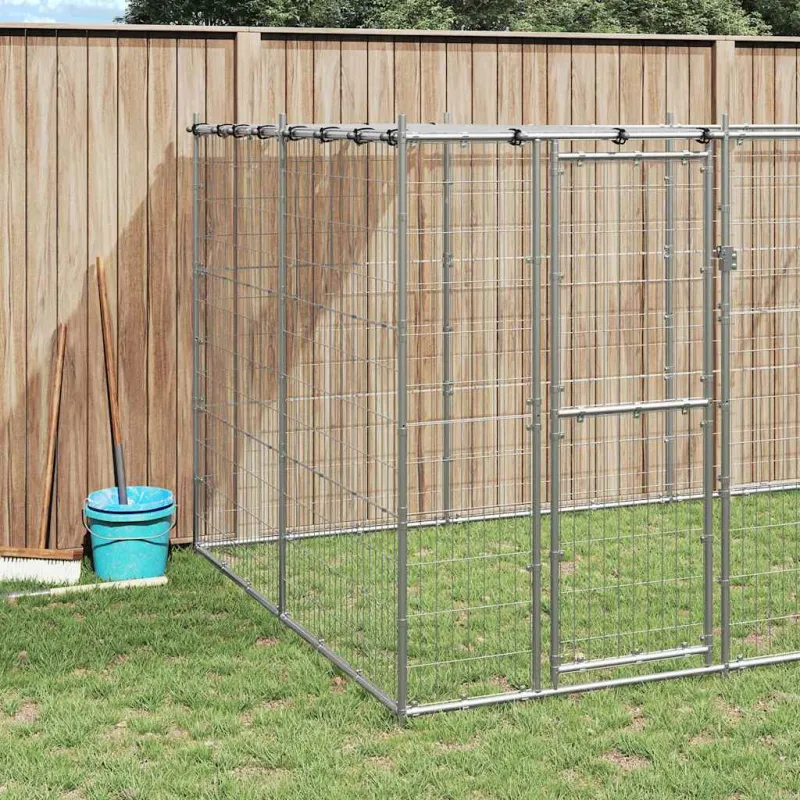 Lauko voljeras šunims su stogu, galvanizuotas plienas, 12,1m²