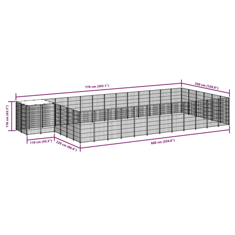 Voljeras šunims, sidabrinės spalvos, 22,99 m², plienas