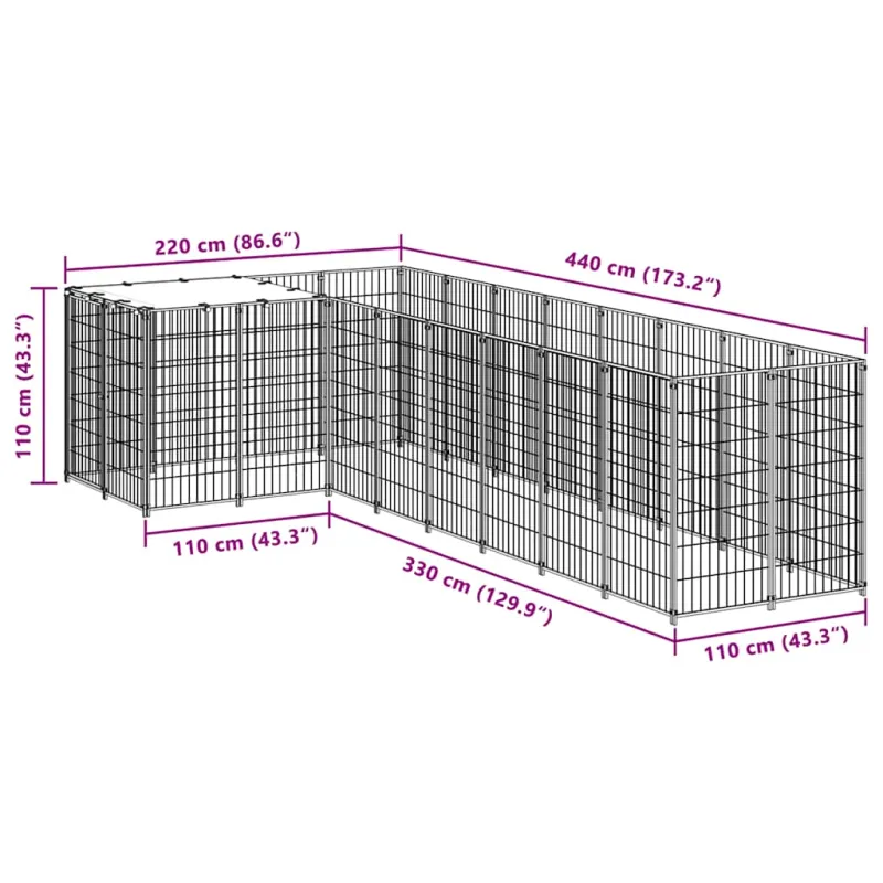 Voljeras šunims, sidabrinės spalvos, 6,05 m², plienas