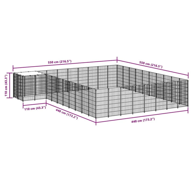 Voljeras šunims, juodos spalvos, 25,41 m², plienas