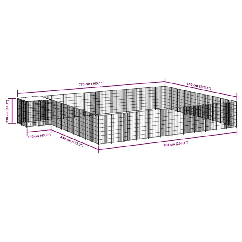Voljeras šunims, juodos spalvos, 37,51m², plienas