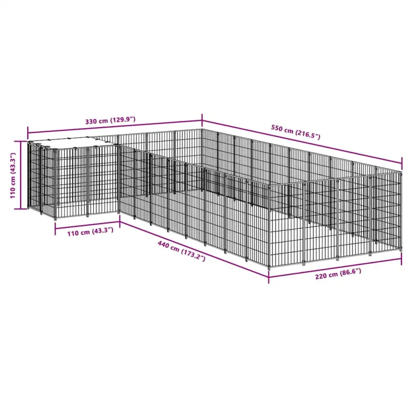 Voljeras šunims, sidabrinės spalvos, 13,31m², plienas