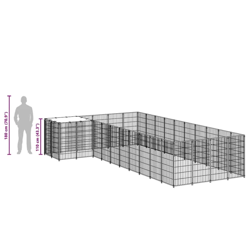 Voljeras šunims, sidabrinės spalvos, 13,31m², plienas