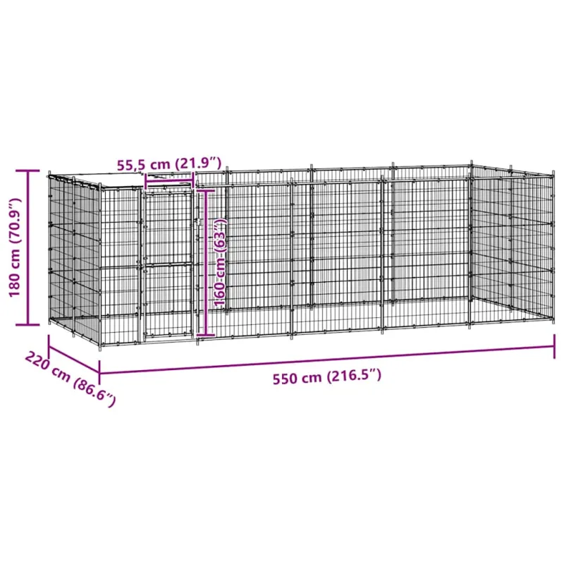 Lauko voljeras šunims su stogu, plienas, 12,1m²