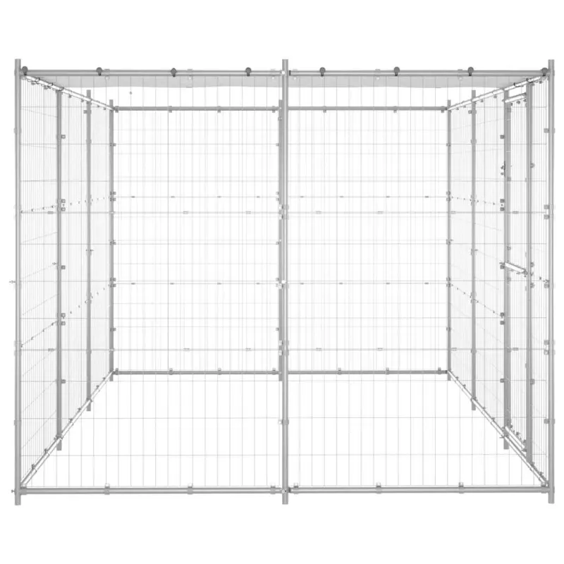 Lauko voljeras šunims su stogu, galvanizuotas plienas, 7,26m²