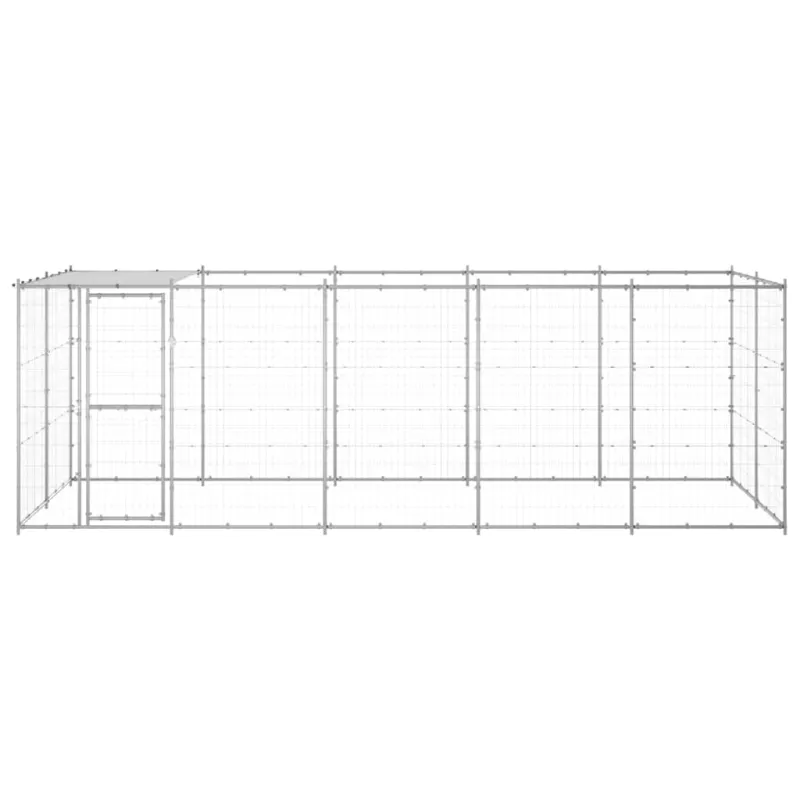 Lauko voljeras šunims su stogu, galvanizuotas plienas, 12,1m²