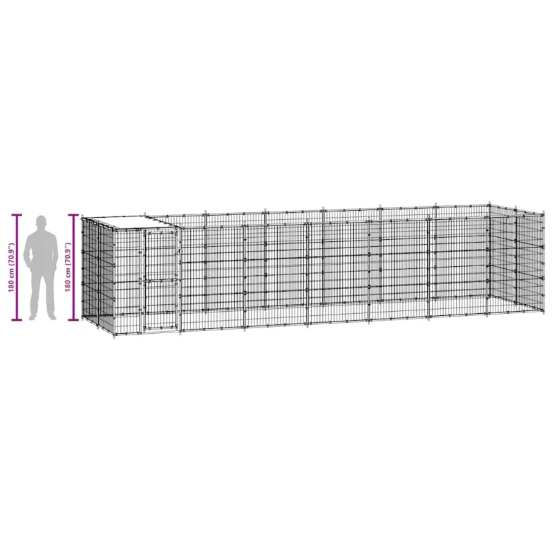 Lauko voljeras šunims su stogu, galvanizuotas plienas, 16,94m²