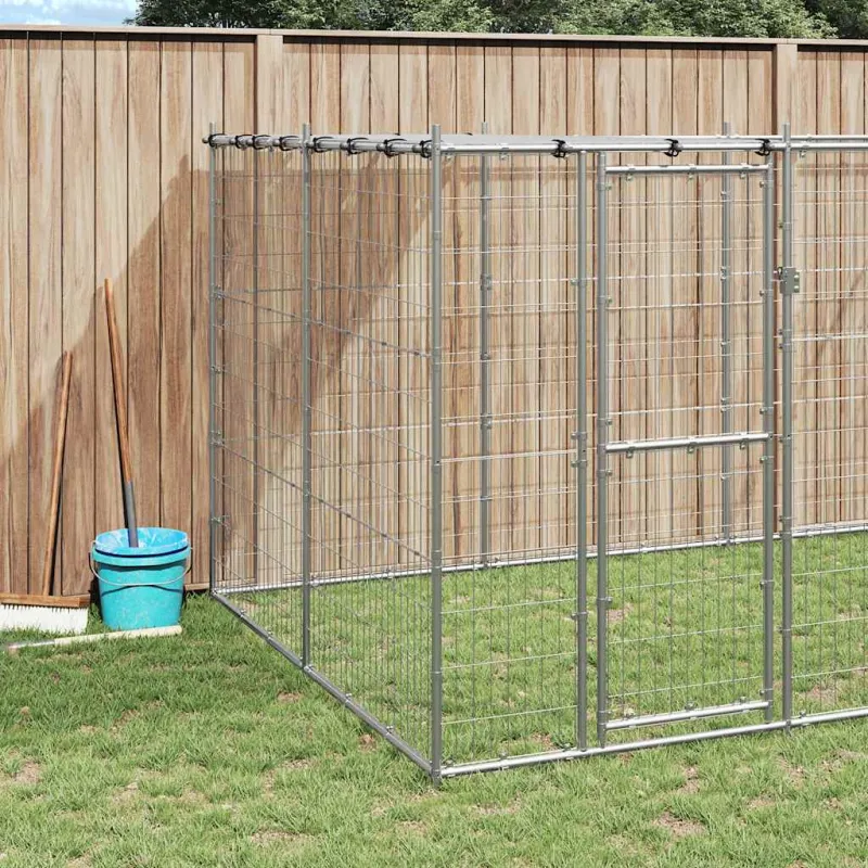Lauko voljeras šunims su stogu, galvanizuotas plienas, 21,78m²