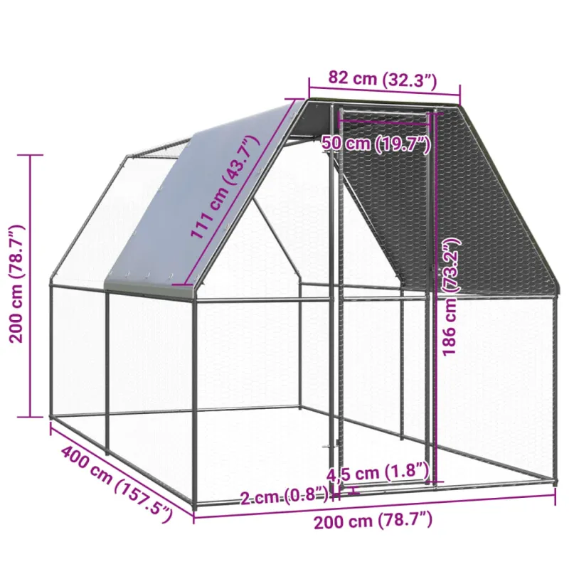 Lauko narvas viščiukams, 2x4x2m, galvanizuotas plienas