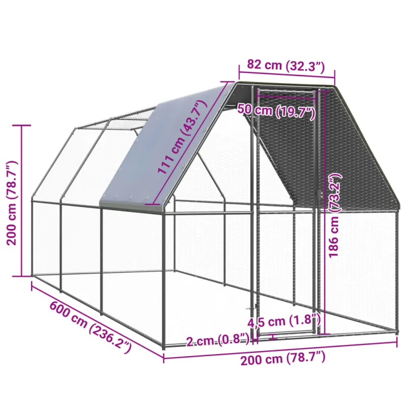 Lauko narvas viščiukams, 2x6x2m, galvanizuotas plienas
