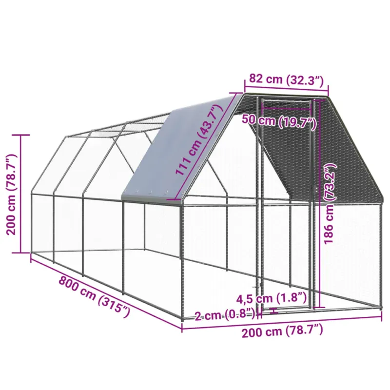 Lauko narvas viščiukams, 2x8x2m, galvanizuotas plienas