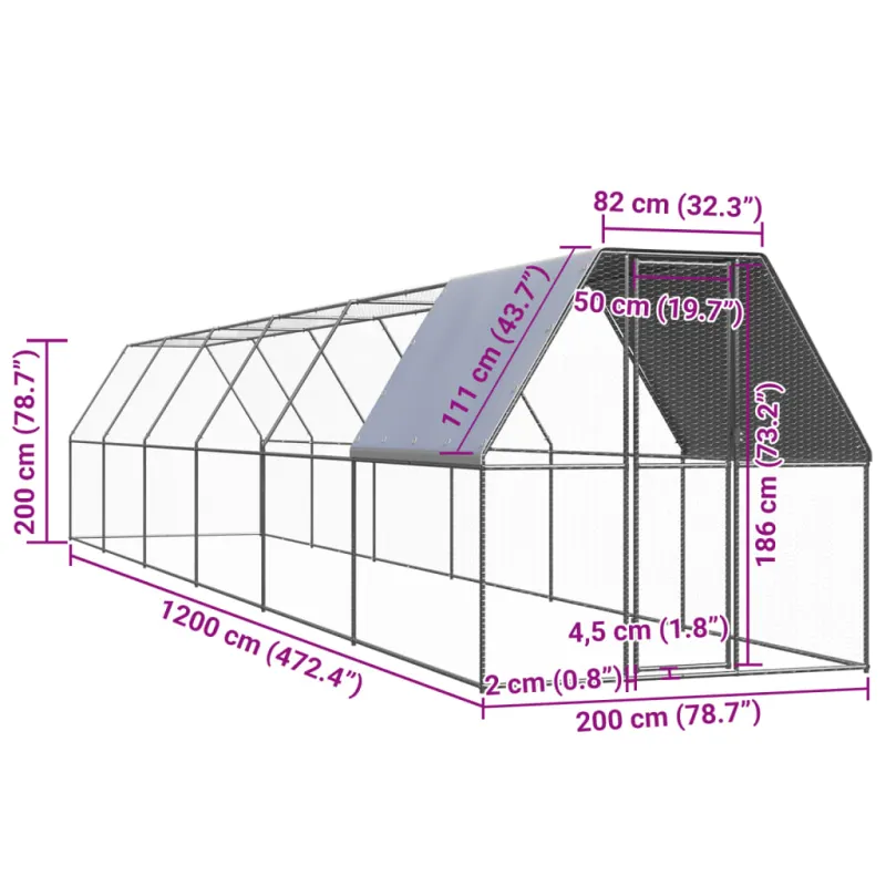 Lauko narvas viščiukams, 2x12x2m, galvanizuotas plienas