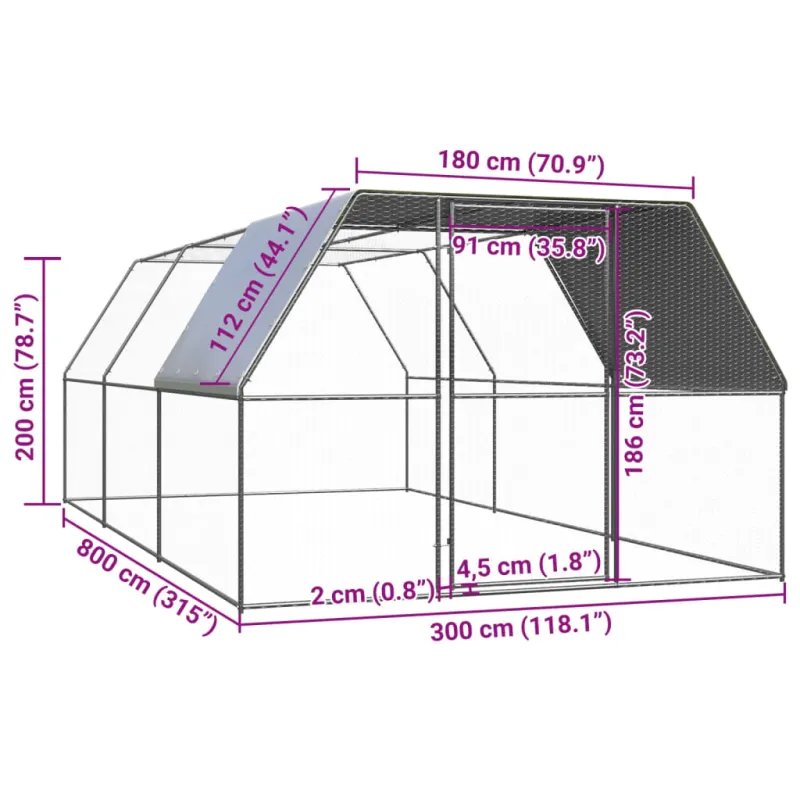 Lauko narvas viščiukams, 3x8x2m, galvanizuotas plienas