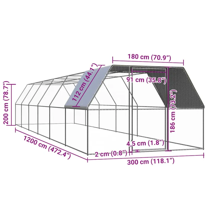 Lauko narvas viščiukams, 3x12x2m, galvanizuotas plienas
