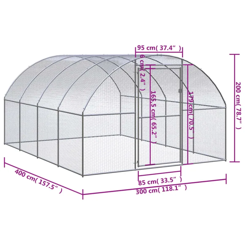 Lauko narvas viščiukams, 3x4x2m, galvanizuotas plienas