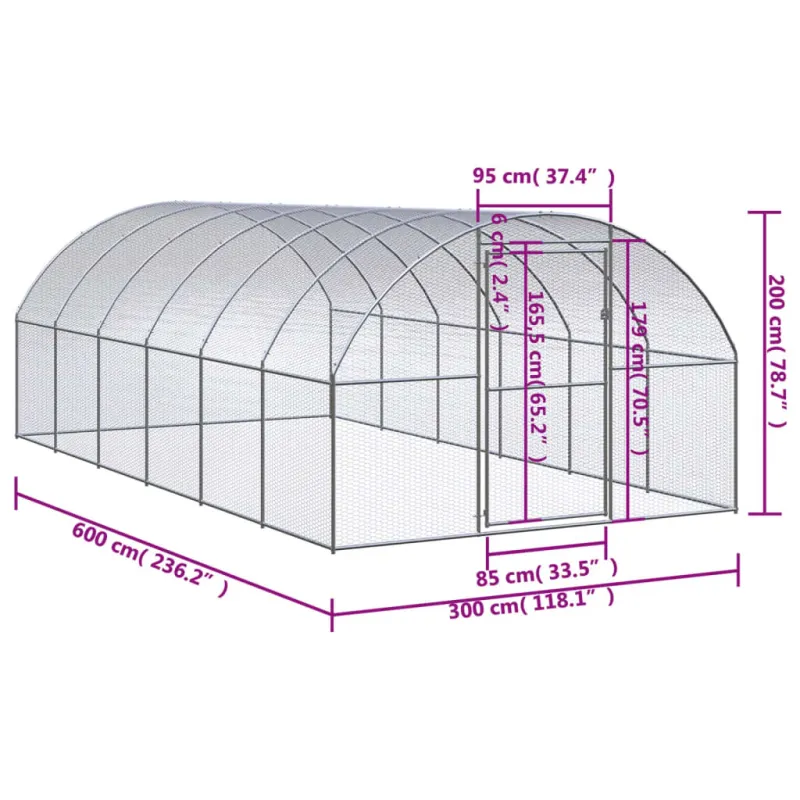 Lauko narvas viščiukams, 3x6x2m, galvanizuotas plienas