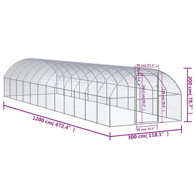 Lauko narvas viščiukams, 3x12x2m, galvanizuotas plienas