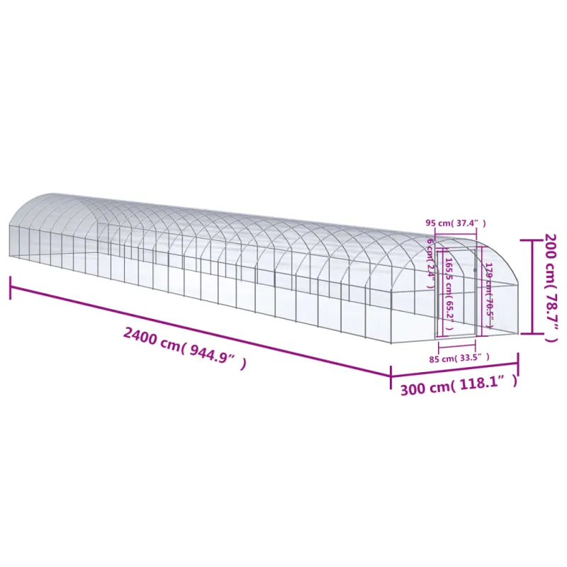 Lauko narvas viščiukams, 3x24x2m, galvanizuotas plienas