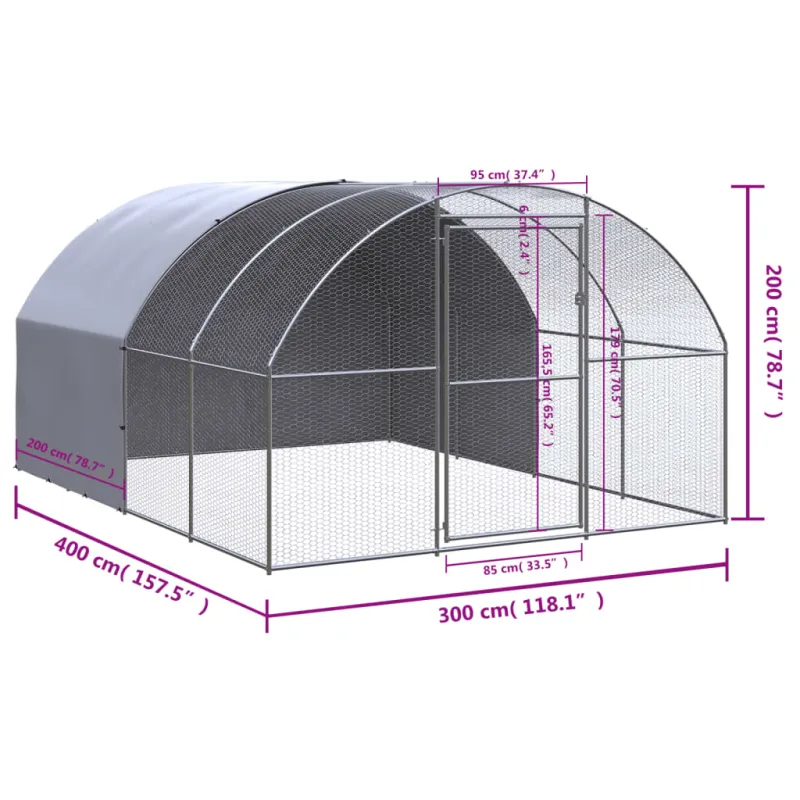 Lauko narvas viščiukams, 3x4x2m, galvanizuotas plienas