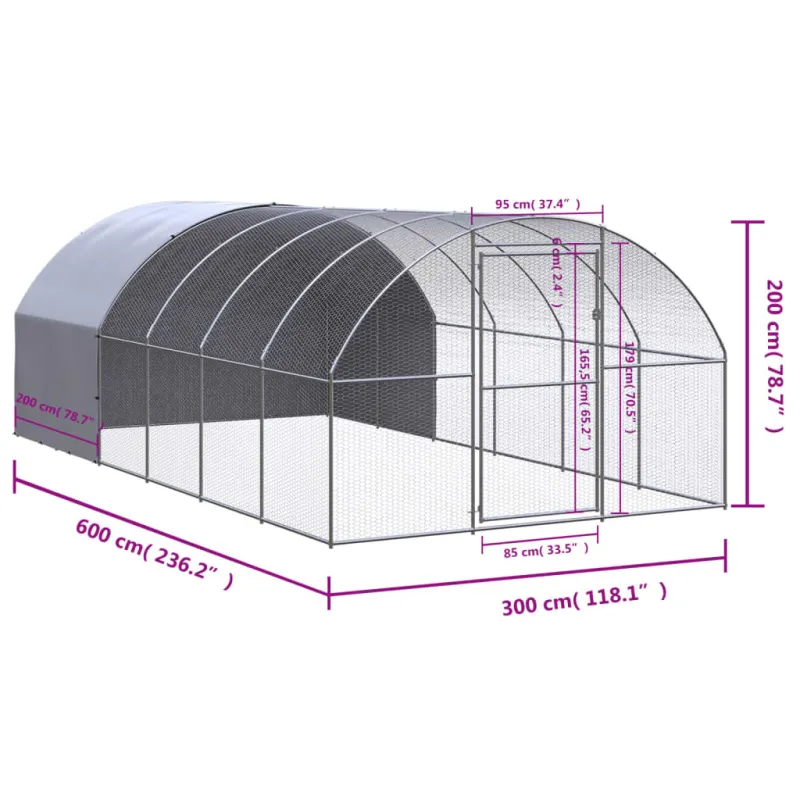 Lauko narvas viščiukams, 3x6x2m, galvanizuotas plienas
