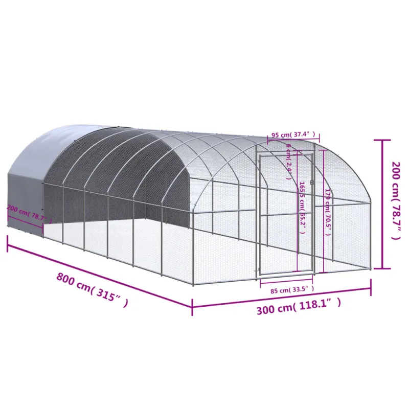 Lauko narvas viščiukams, 3x8x2m, galvanizuotas plienas