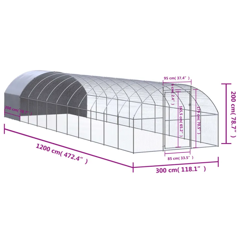 Lauko narvas viščiukams, 3x12x2m, galvanizuotas plienas