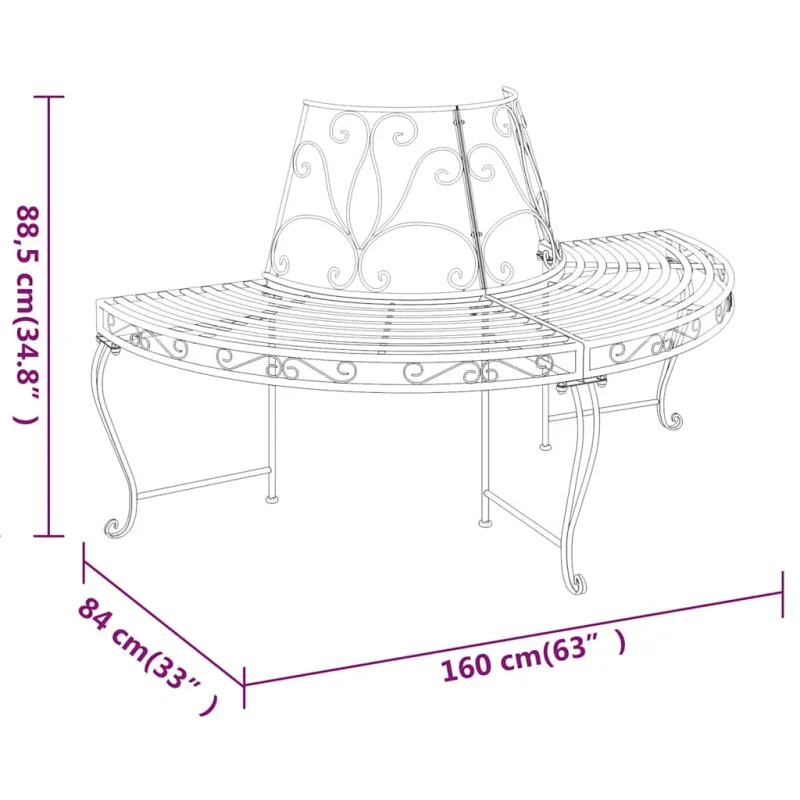 Pusapvaliai suoliukai aplink medį, 2vnt., juodi, 160cm, plienas