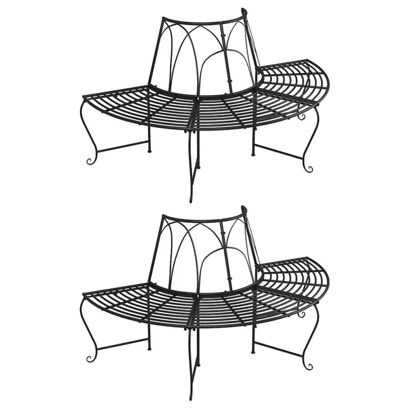 Pusapvaliai suoliukai aplink medį, 2vnt., juodi, 159cm, plienas