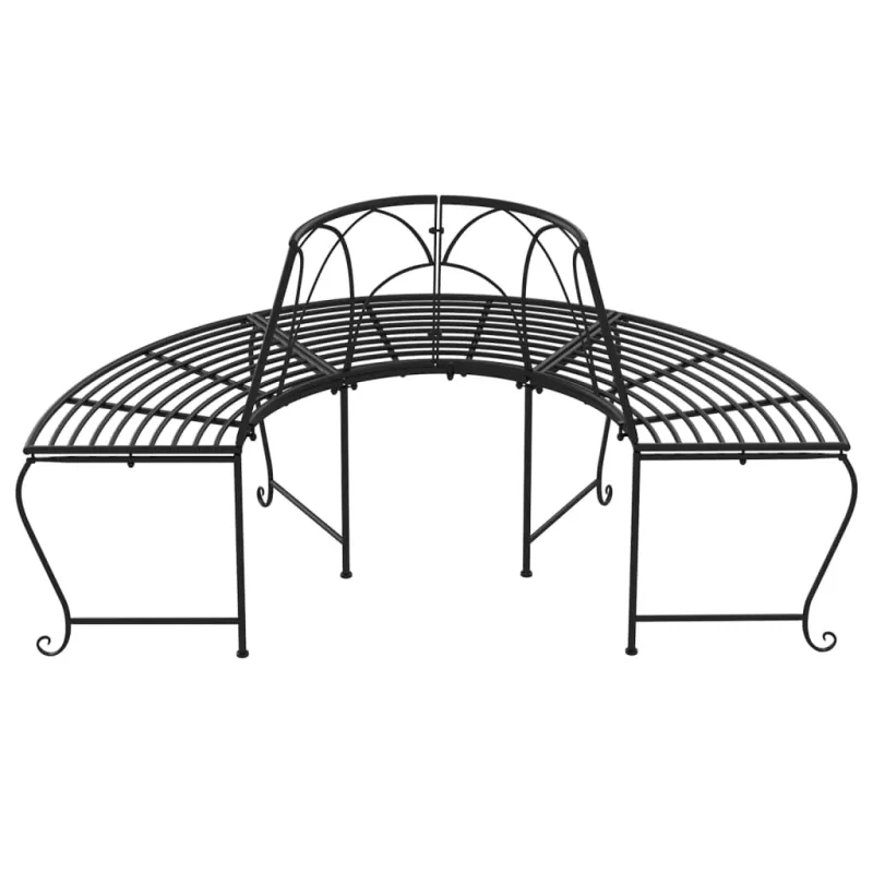 Pusapvaliai suoliukai aplink medį, 2vnt., juodi, 159cm, plienas