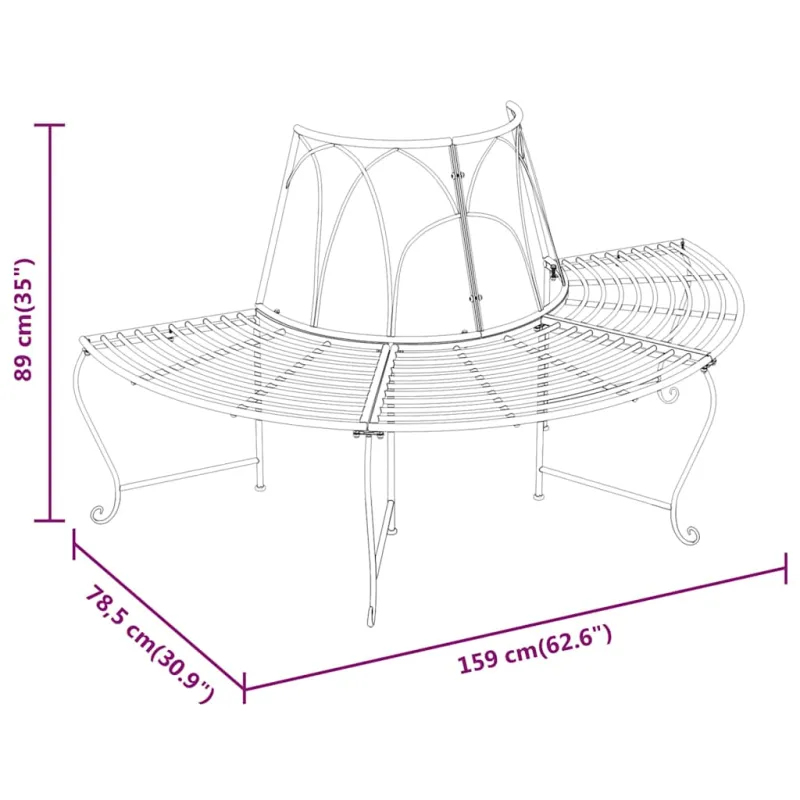 Pusapvaliai suoliukai aplink medį, 2vnt., juodi, 159cm, plienas