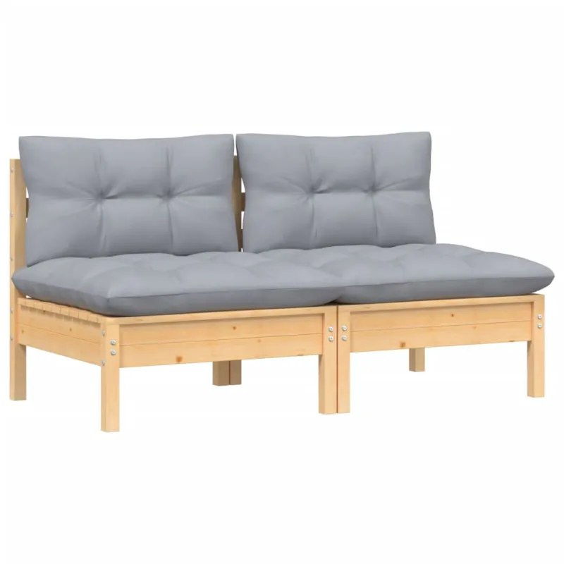 Dvivietė sodo sofa su pilkomis pagalvėlėmis, pušies masyvas