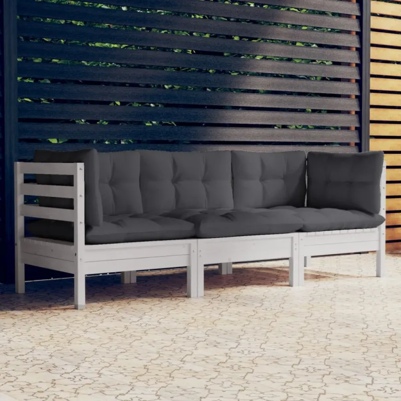 Trivietė sodo sofa su antracito pagalvėlėmis, pušies masyvas