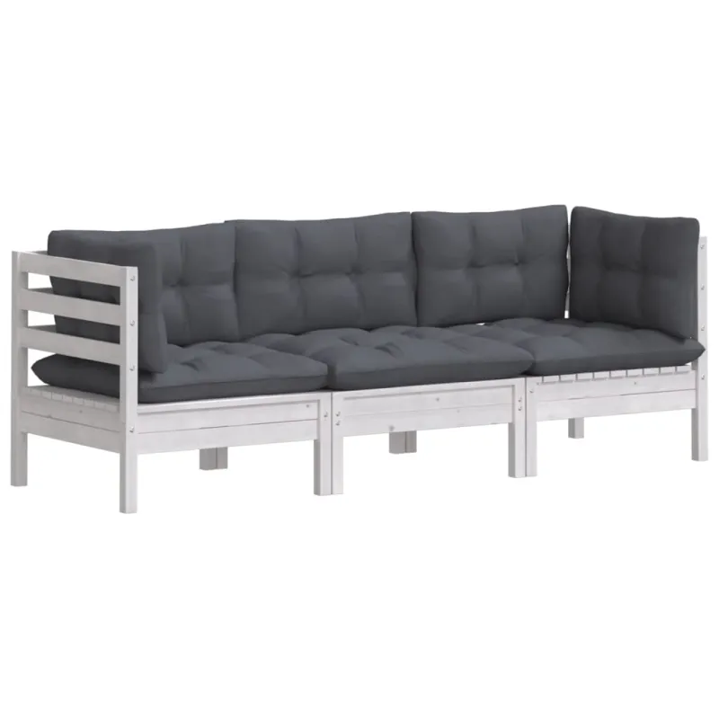 Trivietė sodo sofa su antracito pagalvėlėmis, pušies masyvas