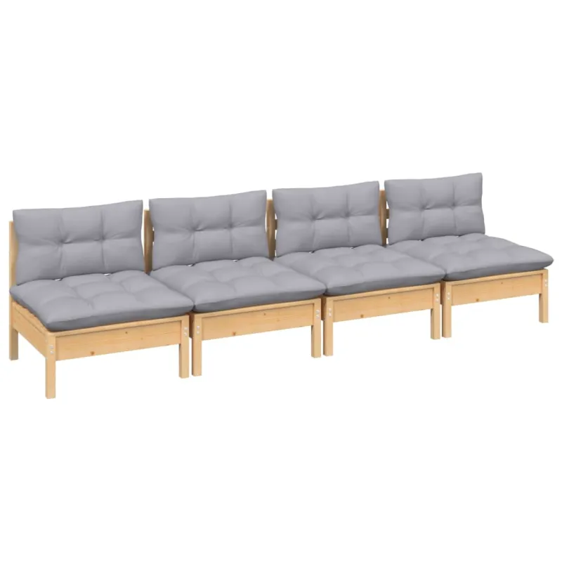Keturvietė sodo sofa su pilkomis pagalvėlėmis, pušies masyvas