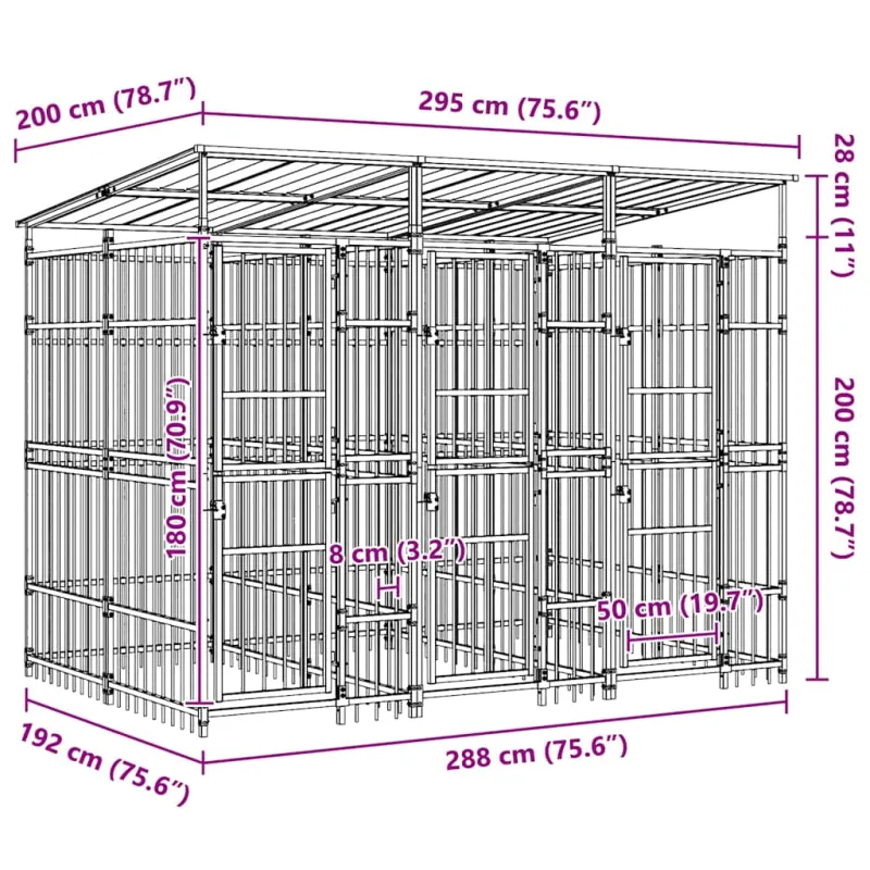 Lauko voljeras šunims su stogu, plienas, 5,53m²